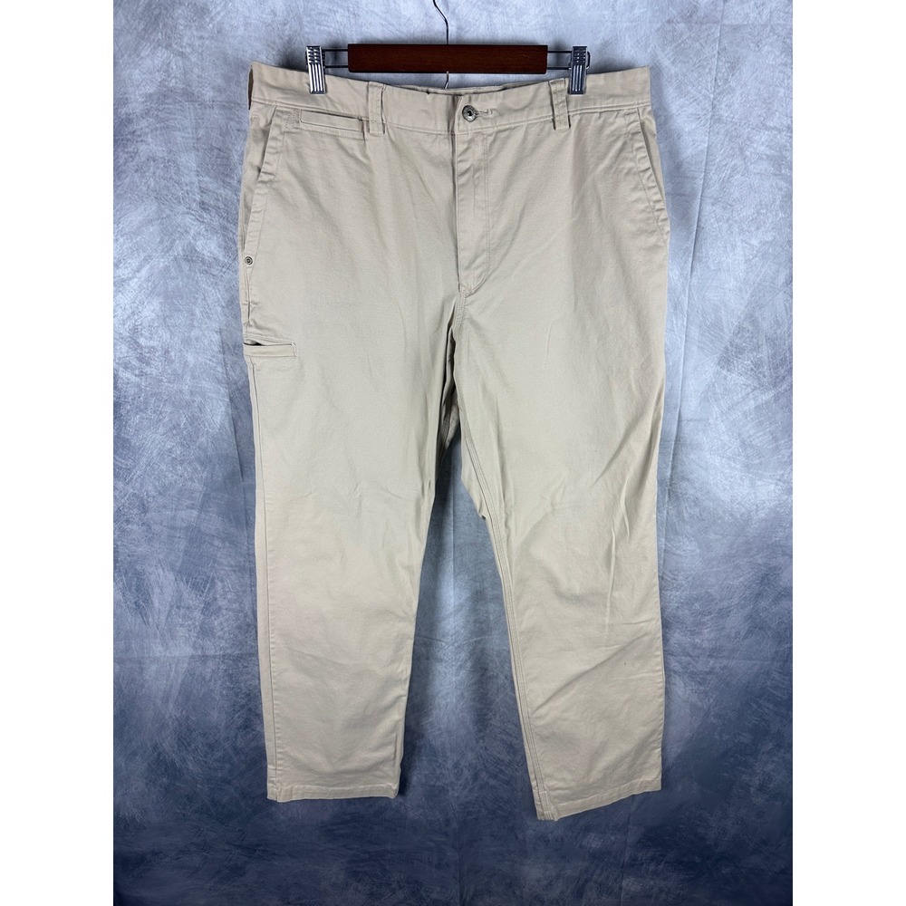 Duluth Trading Co Mens Khaki Straight Leg Stretch Twill Utility Pants 36x32